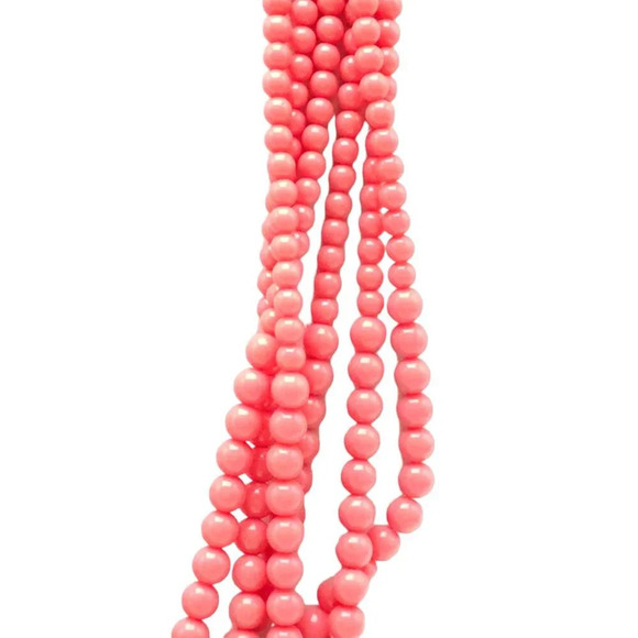 Multi Strand Pink Acr Beaded Statement Necklace Lobster Closure Gold Tone Vintag - Picture 3 of 5